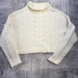Pilcro Anthropologie Sweater Womens Medium Cream Cable Knit Roll Neck Boxy Relax